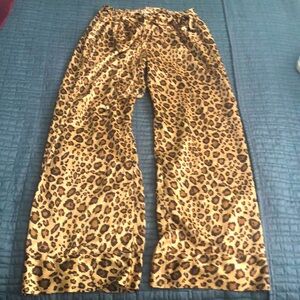 H&M Leopard print silky pj pants lounge bottoms size LG elastic drawstring long
